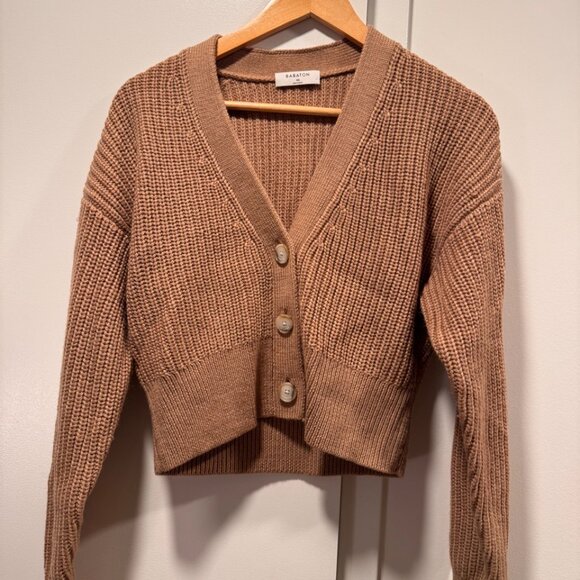 Aritizia Babaton Merino Wool V-neck Cardigan - Size XS, Heather Gold Camel - Picture 2 of 3